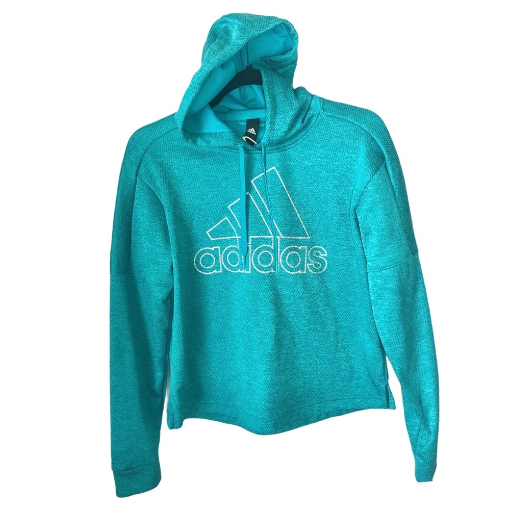Adidas‎ Womens Hoodie Teal Heathered Blue Climawarm Longsleeve Sweatshirt Small